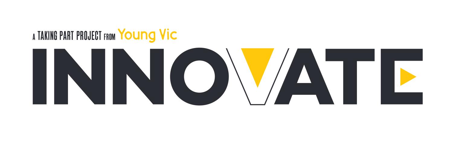 Logo for Innovate, in black letters with a yellow V