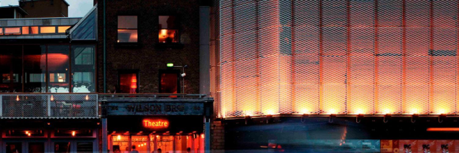 The exterior of the Young Vic at night