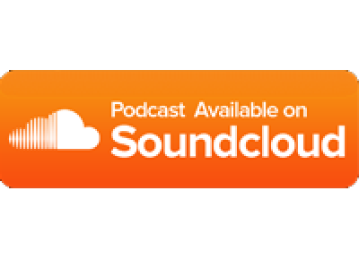 Orange rectangle logo with the text "Podcast available on Soundcloud" inside
